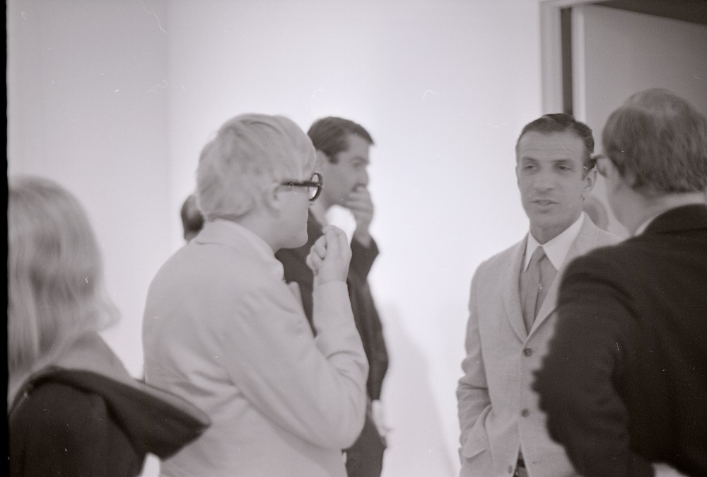 Clayton Garrison, then Dean of Fine Arts, talking with David Hockney.