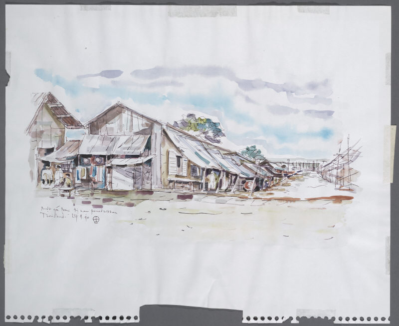 Quang Truong Nguyen, One Corner of Camp Panat Nikhom, 1990. Painting courtesy of the Southeast Asian Archive at the University of California, Irvine.