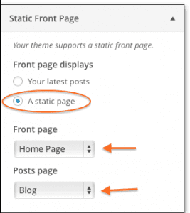 Customize front page settings