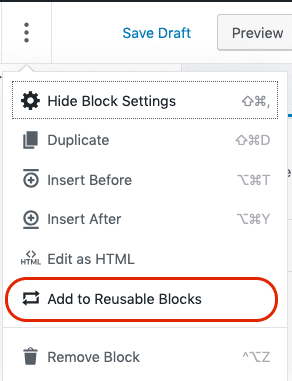 Add to Reusable Blocks menu item