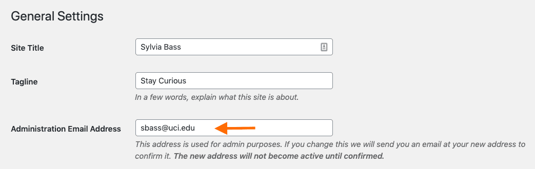 General Settings to change Admin Email address
