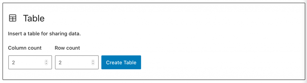 Table block initial settings