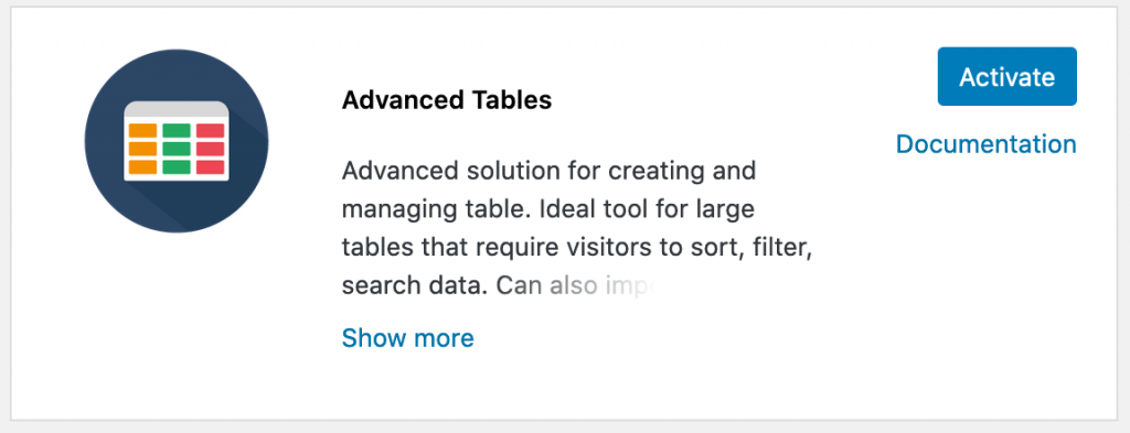 Advanced Tables Plugin