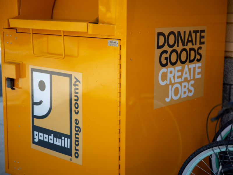 sideview of a goodwill of orange county donation bin