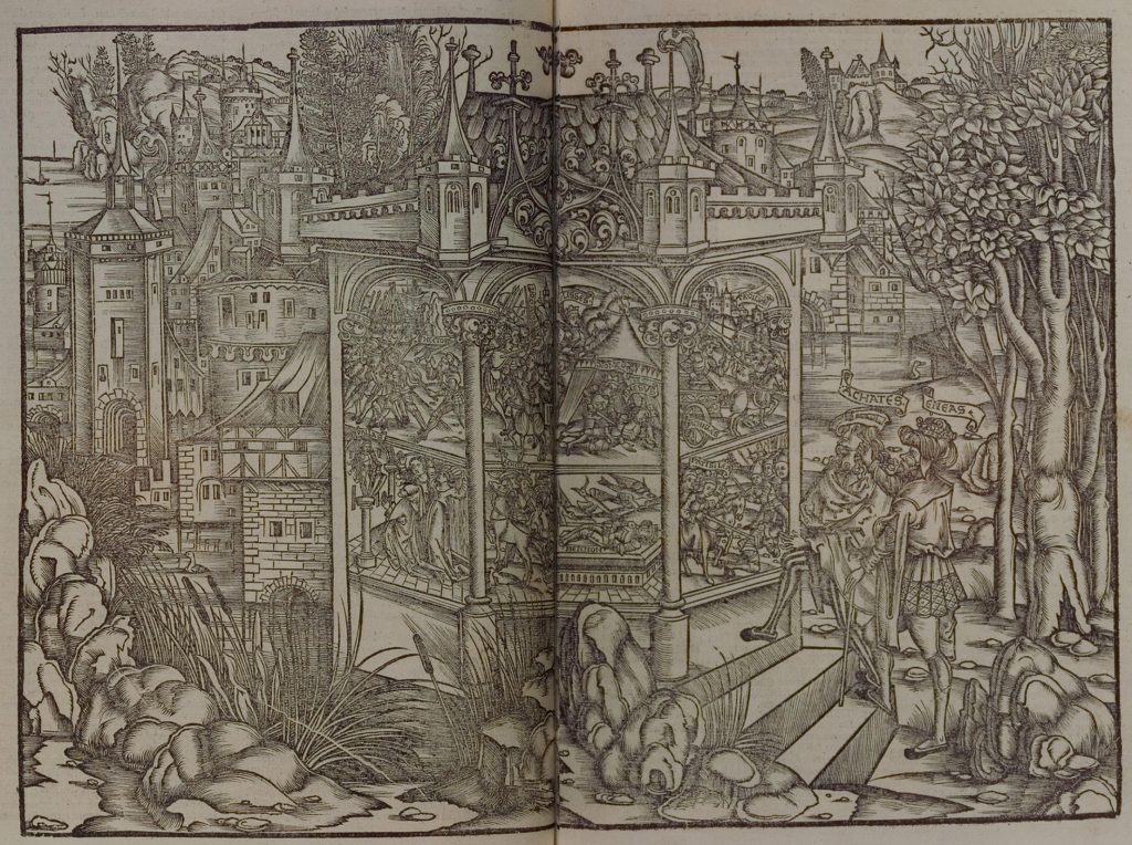 Sebastian Brant, Image of The Mural on Juno’s Temple, Publii Vergilii Opera (Strasbourg, 1502). For more information, see the digitized manuscript at the University of Heidelberg and additional commentary from Dickinson College.