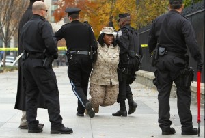 Former Marine Cpl. Evelyn Thomas is arrested outside the White House in November 2010 while protesting the don't ask, don't tell policy. Photo: Alex Wong/Getty Images