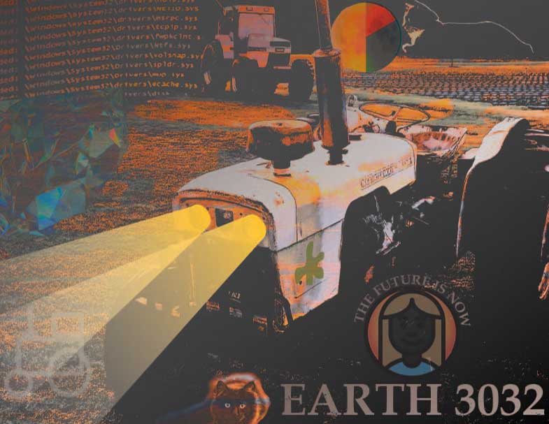 Image of a tractor with caption earth 3032