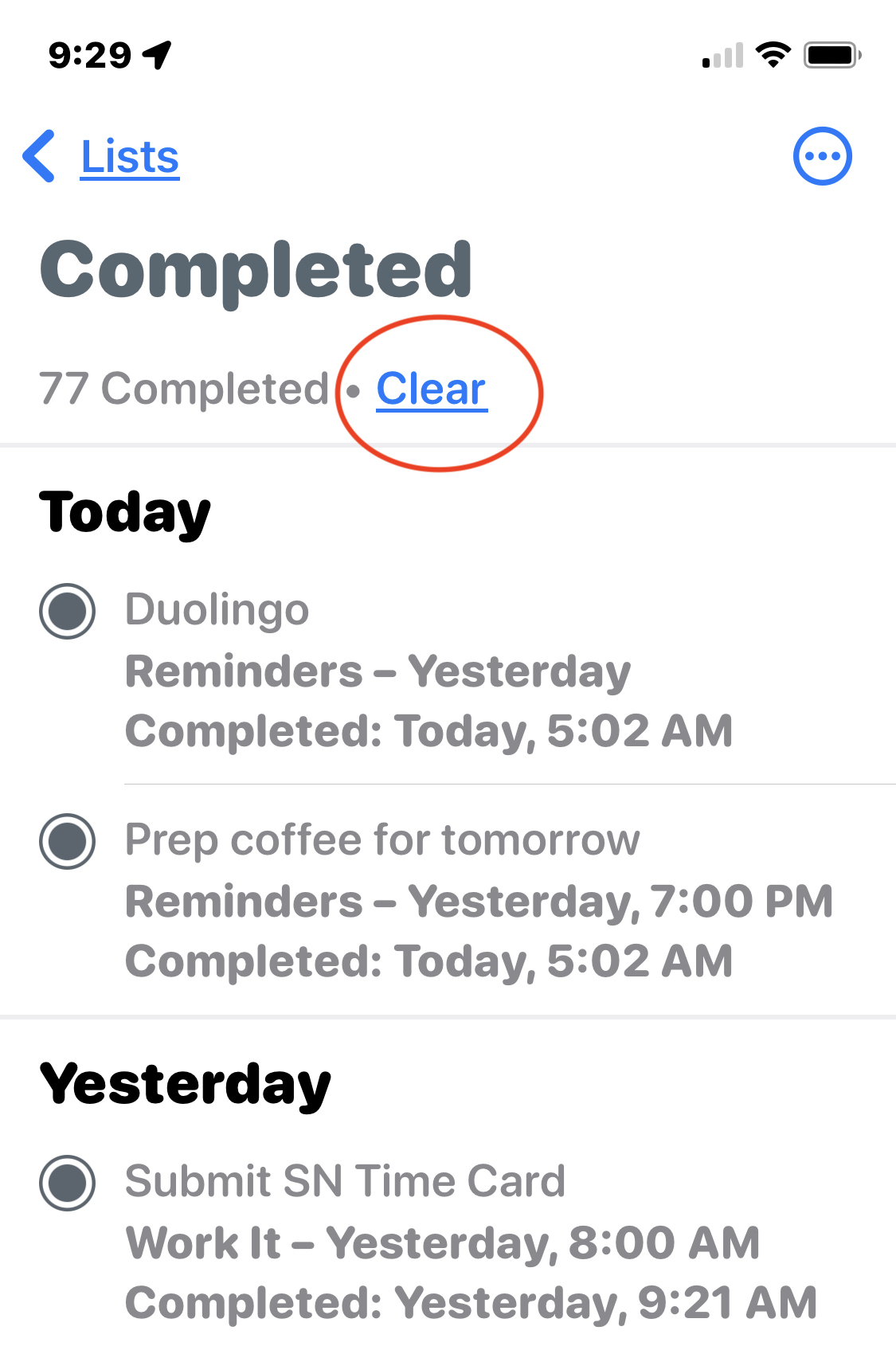 Clear completed Reminders